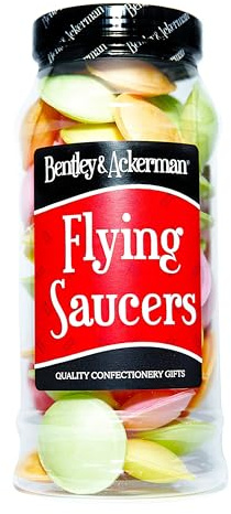Bentley & Ackerman Flying Saucers Gift Jar 65g – Traditional Fizzy Wafer Retro Sweets – Classic Old Fashioned Sweet Shop Candy Jar