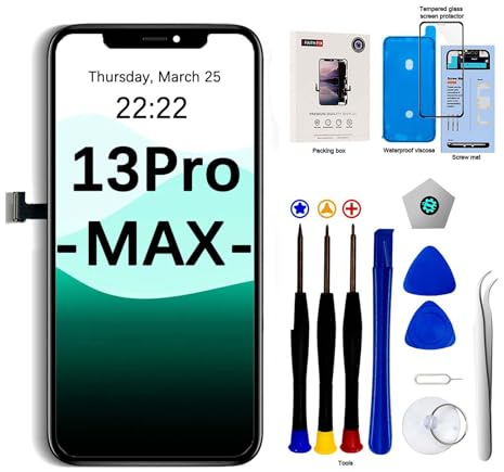 EFaith Écran pour iPhone 13 Pro Max LCD Ecran de Rechange Full HD Tactile Digitizer Assembly avec Kit De Réparation Complet + Protecteur D'écran + Adhésif Étanche pourA2484,A2641,A2644,A2645,A2643