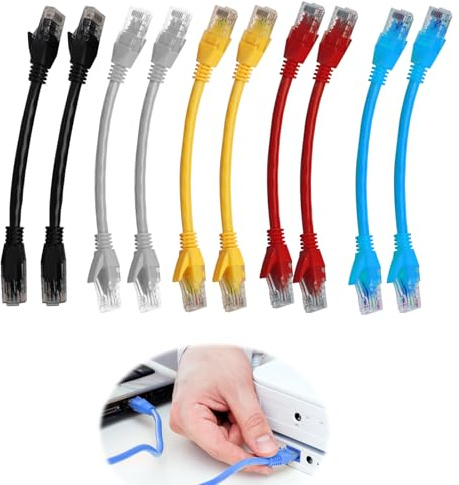 FunWorth Cat6 Ethernet Cable 15cm, 10 Pack 1000Mbps Network LAN Cat6 Patch | PVC, copper. 10 pcs short cat6 ethernet patch leads with RJ45 connectors. Colour coded. Router, switch, PC, TV, modem