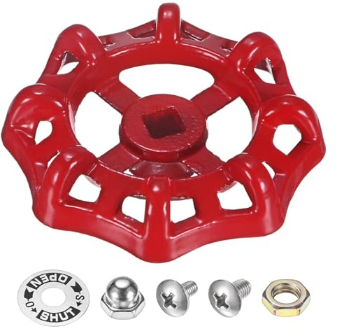 M METERXITY 1-Set Outside Faucet Handle, 8x8mm Paint Cast Iron Square Stem Hole Water Spigot Handle with Screws, Nuts & Aluminum Washer for Courtyard/Bathroom, Spigot Puller Replacement [Red]