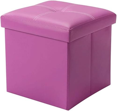 ISHEGREV Pouf Sgabello Contenitore Pouf Sgabello, sgabelli Pieghevoli per Giocattoli, scatole portaoggetti per Dvd, bauli per Scarpe Pieghevoli in Similpelle, Seduta Piccola (Colore: Viola)
