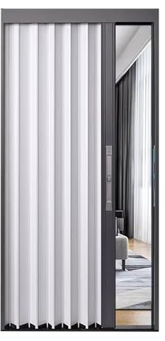 Accordion Folding Door 203cm Tall, Bi-Folding Internal Aluminum Doors, Space-Saving Retractable Sliding Barn Door with Lock & Key, Gray Frame, 41x80in/103.5x203cm