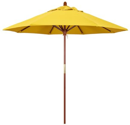 KXWOQ3ED 270cm Terrassenschirm Sonnenschirm aus Holz, Marktschirm Gartenschirm mit Flaschenzug, Wasserdicht, UV-Schutz, Runder Sonnenschirm für Garten, Terrasse, Pool, Balkon(Yellow)