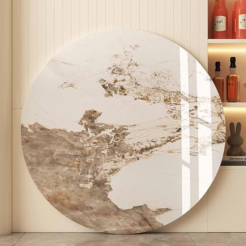 Decmiroor Plateau Tournant de 12 mm D'épaisseur, Marbre Plateau Tournant Pivotant à 360°, Grand Assiette de Service Rotatif 50-100cm pour Table à Manger de Cuisine(White Brown,20in/50cm)