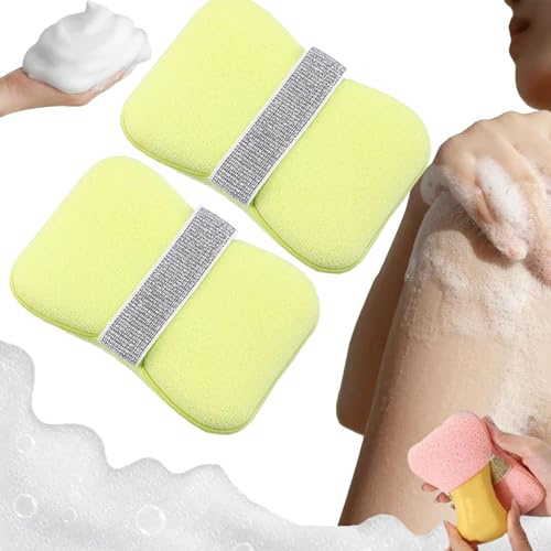 Nicelifehack - Sacchetti da bagno in schiuma 2 in 1 Nicelifehack, spugne da bagno esfolianti per doccia, esfolianti, porta sapone con sacchetto salva-sapone e cinghia da polso (2 pezzi, verde)