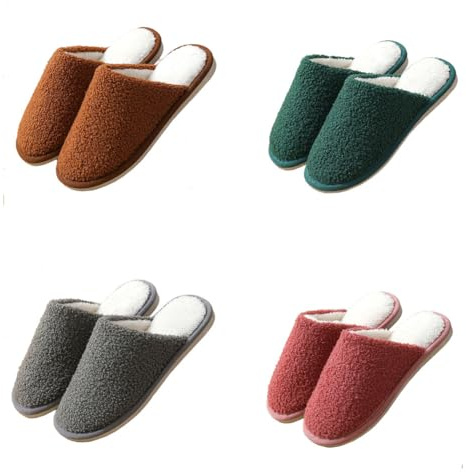 Teceyfeet Lot de 4 paires de pantoufles d'invités lavables unisexes - Chaudes - En feutre - Antidérapantes - Idéales pour les invités, la famille, l'hôtel, les voyages, 4 couleurs, 40/45 EU