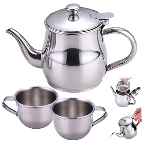 Service à thé pour Enfants Comprenant Une théière Portable à Long Bec en Acier Inoxydable de 330 ML avec Filtre et 2 Tasses de 70 ML pour Cadeaux pour Enfants Service thé pour, Petite théiè