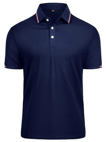 J.VER Polo Shirts for Men UK Navy Blue Summer Short Sleeve Smart Casual Regular Fit Sport Golf T-Shirt Adult M