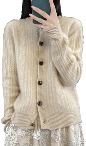FLXHSA Damer med rundad halsringad långärmad tröja Solid Twisted Flower Cardigan Merino Blend Fritidsstickat plagg