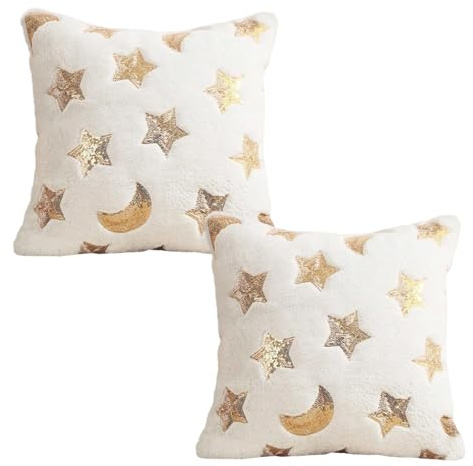DVDVBOOM 2Pcs Ramadan Throw Pillow Covers, 2026 New Plush Star Moon Pillow Cases for Ramadan Decor, Ramadan Decorations for Home Sofa Couch Bedroom Car Living Room (White, 45cm*45cm)