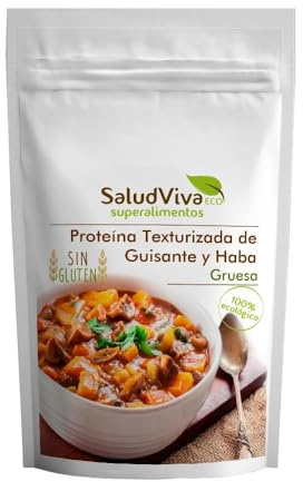 Proteína gruesa de haba y guisante texturizada ecológica SaludViva 150 g | Alto contenido en proteína vegetal | Sustituto de la carne para guisos, estofados, brochetas y tacos