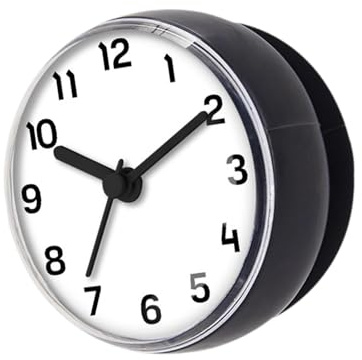 Sharplace wasserdichte Badezimmer-Uhr Mini Badezimmeruhr mit Silikagel Saugnäpfe zum Aufhängen, Funk-Badezimmeruhr, Küchenuhr, Baduhr, Quarz-Uhrwerk, feuchtigkeitsabweisend, 70 mm Schwarz