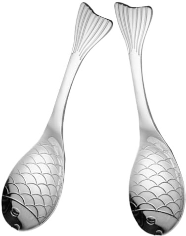 QUMIIRITY 2 Stück Fischförmige Löffel aus Edelstahl zum Servieren von Suppe und Brei Einfaches Design Zuverlässige Leistung für Täglichen Gebrauch