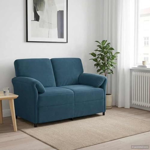 Kaloriko Sofá de 2 plazas azul 138 x 83 x 95 cm terciopelo con marco de metal, cómodo conjunto de tapicería para salón, moderno mueble de sofá, duradero, acogedor y ahorra espacio
