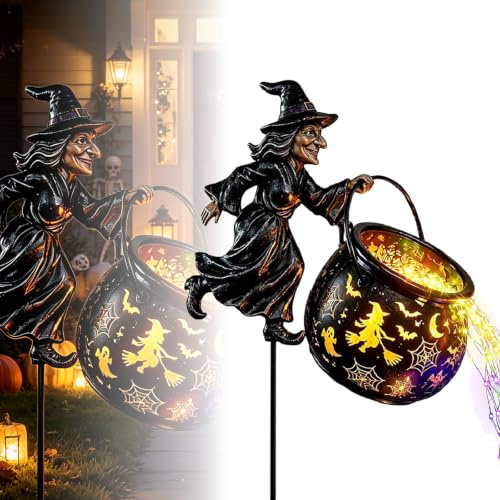 Nikyrme Halloween Witch Cauldron Garden Light, Halloween Gießkanne mit Wasserfall Lichterkette, Wasserdicht Witch Cauldron LED Light,Hexenkessel-Gartenleuchte zur Dekoration (1 STK)
