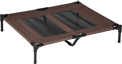 PawHut Large Raised Dog Bed Cat Elevated Lifted Cooling Portable Camping Basket Outdoor Indoor Mesh Pet Cot Metal Frame Brown