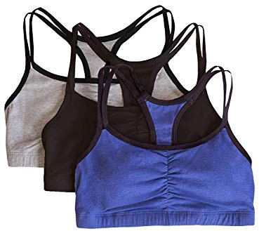 Fruit of The Loom Spaghetti rem bomull pull over 3-pack sport-bh, grå hej/marinblå Heather/svart, 36, Grå Hei/Navy Heather/Svart, 36
