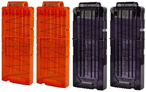 HONGCI Elite Clip Magazin - Darts Pfeile Clip Magazin für Nerf N-Streik Elite Series Spielzeuggewehre, Nerf Modulus Zubehör (2 Schwarz + 2 Orange Clip Magazin für 12 Darts)