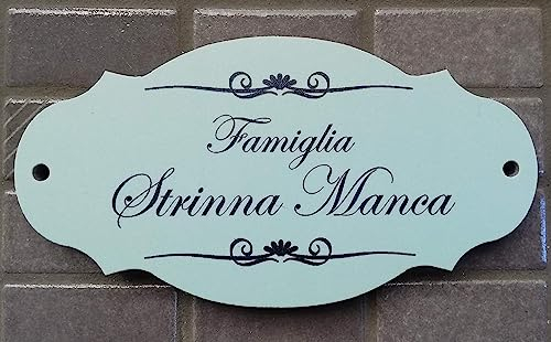 GUIZZO Creart - Targa Personalizzata con Nomi/Via in Ceramica, con Fori, Porta Ingresso con Numero Civico Esterno, 13.5x7H cm, Verde Acqua