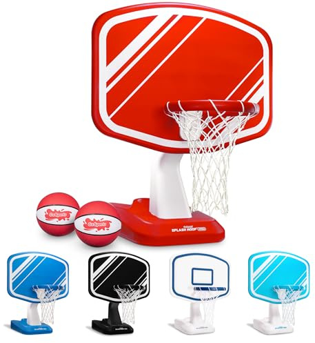 GoSports Splash Hoop Pro Swimming Pool Basketball Game - Includes Poolside Water Basketball Hoop, 2 Balls and Pump - Red
