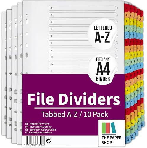 Trennblätter, A4, A-Z, mit mehrfachgelochten verstärkten Farbtaben, 150 g/m², 10 Stück