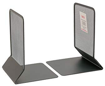 OSCO Wiremesh Bookends, Heavy Duty Metal Mesh Book Supports for Shelves, Bookcases & Desks, Non-Slip Base, Ideal for Home, Office, School or Library Use, Single (Pack of 2) – Graphite