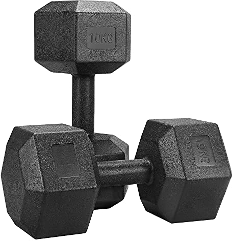 Yaheetech Set di 2 Manubri Esagonale per Palestra Casa in Ferro e Pvc Antiscivolo Nero 2 Pezzi x 10 kg