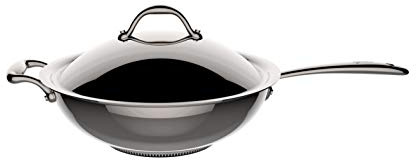 Lagostina Accademia Lagofusion Wok + Coperchio Acciaio Inox 18/10 Ø 30 cm, 5 L, Pentola Induzione, Gas e Forno fino 250 °C, Finitura Lucida Esterna, Satinata Interna, Manici Rivettati, Fondo 5 Strati
