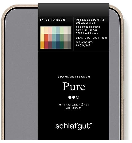 Schlafgut Pure Spannbettlaken 180x200cm bis 200x220cm - 95% Biobaumwolle, 5% Elasthan, Oeko-TEX Zertifiziert, Grey Mid, Matratzenhöhe bis 35cm