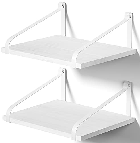 Love-KANKEI Deep Shelf Wooden Shelves for Wall Mount Rustic Wood Wall Shelves with Large Storage 42×30cm for Kitchen Living Room Bathroom Bedroom Set of 2