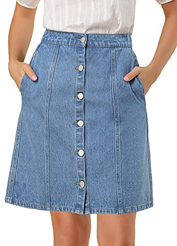 Allegra K Women's Denim Skirts 2024 Summer Casual A-Line Short Button Down Jean Skirt, Light Blue, M