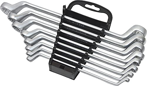 FAMEX 10154-8 Jeu de 8 clés polygonales doubles coudées profondément forgées en acier au chrome vanadium dans un porte-outils 6-22 mm