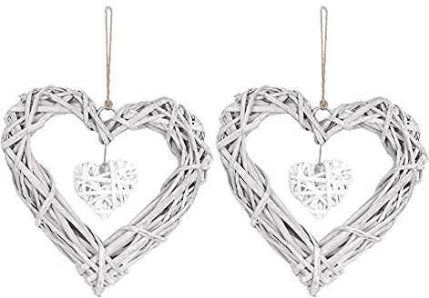 Hazrcvr 2 Pièces Objets Décoratifs en Forme de Cœur Décoration à Suspendre Couronne en rotin Cœurs Décoratifs en Rotin Bricolage Artisanat Couronne en Osier pour Décoration d'intérieur de Fête