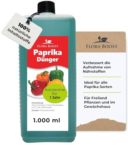Flora Boost Paprika Dünger 1L, Flüssigdünger für bis zu 200L Gießwasser | Dünger für Paprika- & Gemüsepflanzen, 100% natürlicher Pflanzendünger, flüssiger Blatt- & Wurzeldünger