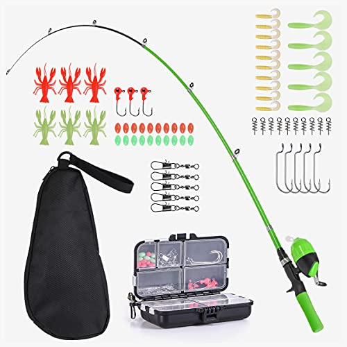 LEOFISHING Canne à pêche pour enfants de 150 cm, kit combiné de canne à pêche télescopique portable et moulinet Spincast Youth,Équipement de pêche pour enfants garçons et filles,Bleu grenade (vert)