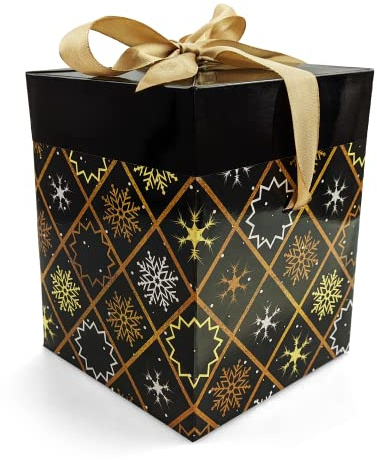 Netuno 1x Geschenkschachtel Weihnachten Schwarz 12x12x15 cm mit Deckel und Schleife kleine Kartonschachtel aus Pappe Weihnachts Geschenkverpackung für Kinder und Erwachsene