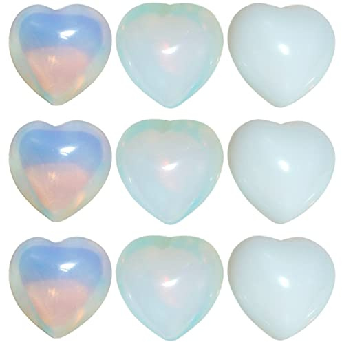 KYEYGWO 10 Stück Mini Opalite Kristall Herz Handschmeichler Edelstein Set, 1,5 cm Herzförmige Pocket Stein Liebe Dekorative Steine Glücksstein für Schmuckherstellung, DIY Handgefertigt Craft