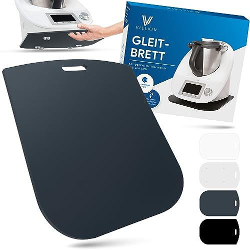 Villkin Gleitbrett kompatibel für Thermomix TM5 und TM6 - Aus Acrylglas mit hochwertigen Teflongleitern - Unterlage zum einfachen Verschieben (Universal, Grau)
