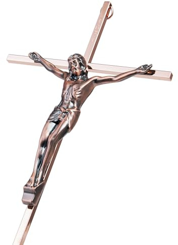 ALDENTA Kruzifix Wandkreuz - Katholisches Wandkruzifix Kreuze 25,4 cm - Metall Wandkreuze für Heimdekoration - Antikes Kupfer/Roségold