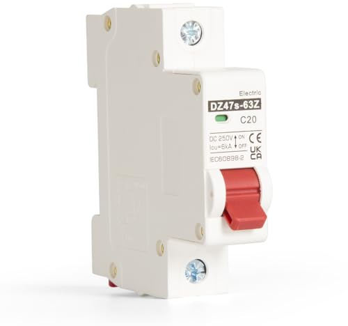 DEWIN DC Miniatur Leistungsschutzschalter, Solar Miniaturschutzschalter Sicherungsautomat DC Trennschalter Überlastschutzschalter für PV Anlage 1P 20A 250V DC