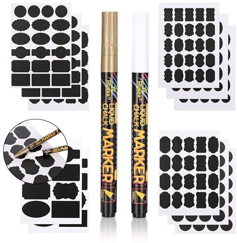 Van Henry Tafeletiketten selbstklebend 211 Stück - Dekorative schwarze Aufkleber inkl. 2 Stück Kreidestift - Perfekt zum Beschriften von Marmeladengläser, Vorratsdosen, Gewürzdosen und mehr