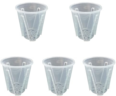 BBTISG 5 macetas transparentes para orquídeas, macetas de plástico transparente duro con agujeros de drenaje, perfectas para orquídeas, suculentas, plantas de interior (18 cm)
