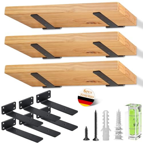 Regalhalterung, Schwarz Metall Regalwinke Regalträger Winkel für Wandanbringung DIY offenes Regal, Winkel Regal Schwimmenden Regal, L Klammern 6Pcs