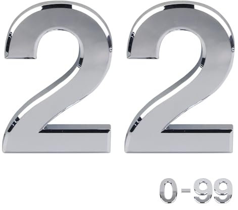 Numeri civici da 0 a 99 effetto cromato, da 7,6 cm, autoadesivi, in ABS, colore argento, numeri civici 3D per porte, cassette postali, camere d'albergo (22)