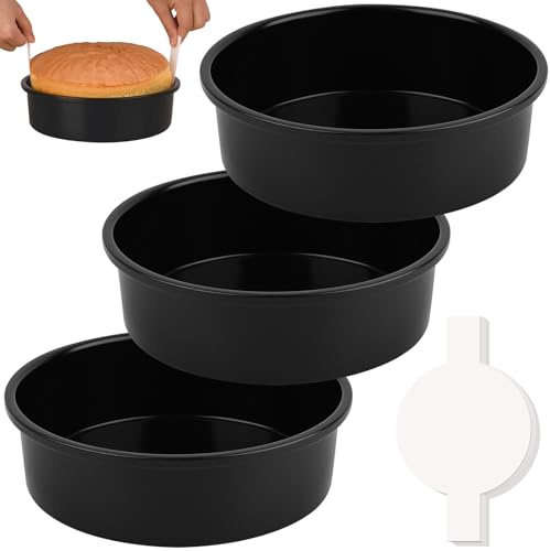 HUAKENER 8 Inch Cake Pan - Set of 3 Round Cake Pans with 100 Pieces Parchment Paper, Non-stick Cake Baking Pans, Dishwasher Safe