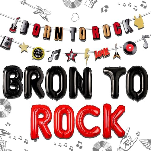LaVenty Rock and Roll Geburtstag Party Dekoration Born to Rock Luftballons Born To Rock Banner Rockstar Musik Deko Musical Luftballons Girlande für 1950er Jahre Musik Motto Party Supplies