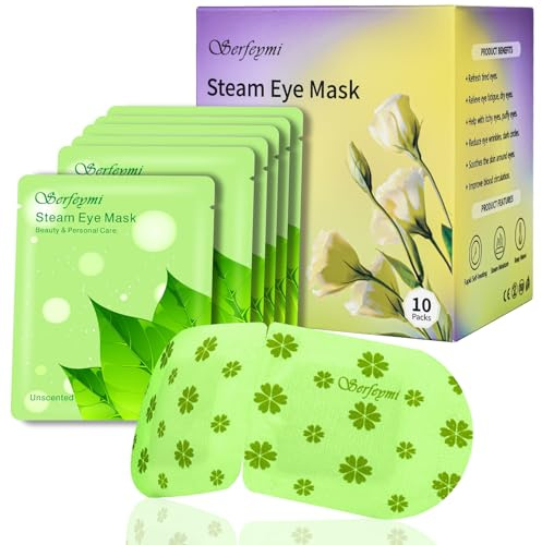 Serfeymi 10 Packs Steam Eye Masks Relief Eye Fatigue, Eye Patch Warm Eye Mask, Hot Compress Disposable Eye SPA Heated Eye Mask for Dry Eyes, Dark Circles, Tired Eyes, Stay Up All Night (Unscented)