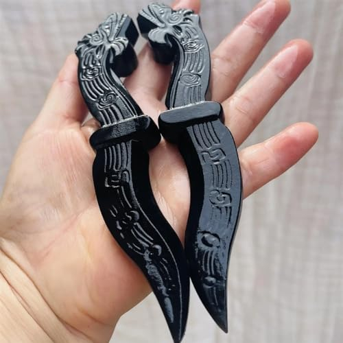 QINGQI Ornements décoratifs Obsidienne Naturelle givrée tête Creuse Poignard Cristal Fait à la Main Couteau à découper Artisanat Cadeau for Hommes Talisman Magique épée Fournitures de sorcière