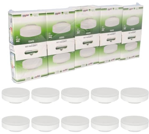 Jandei - 10 x Bombilla Led GX53 9W (4200K blanco neutro). Perfecto para Salón, Cocina, Escritorio, Mesilla de Noche, Habitación, Oficina. Dimensiones: 74 x 28 mm. Ahorro de energía.