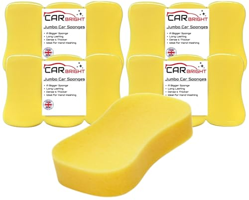 Jumbo Car Sponges (12 Pack) - Large Car Wash Sponges From Car Bright - Perfect for Car Care, Window Cleaning, Wheel Cleaning and Motorbikes - Made in the UK